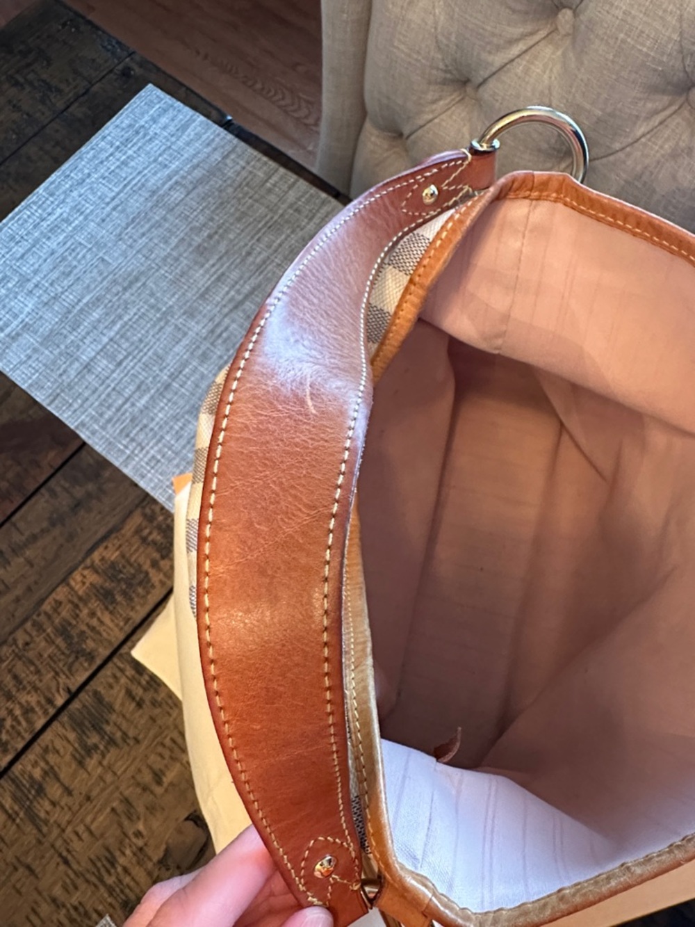 Louis Vuitton Damier Azur Hobo Delightful PM with Tan Trim and Gold Hardware - Picture 12 of 13